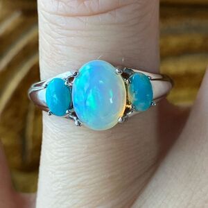 Ethiopian Opal Kingman Turquoise Sterling Silver Ring Size 7